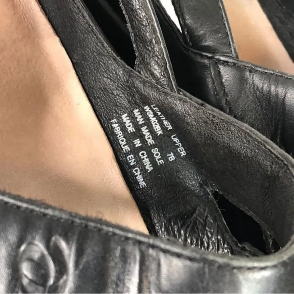 Aravon Megan Sandals Women’s 7B Comfort Adjustable Heeled Black Leather‎ Strap